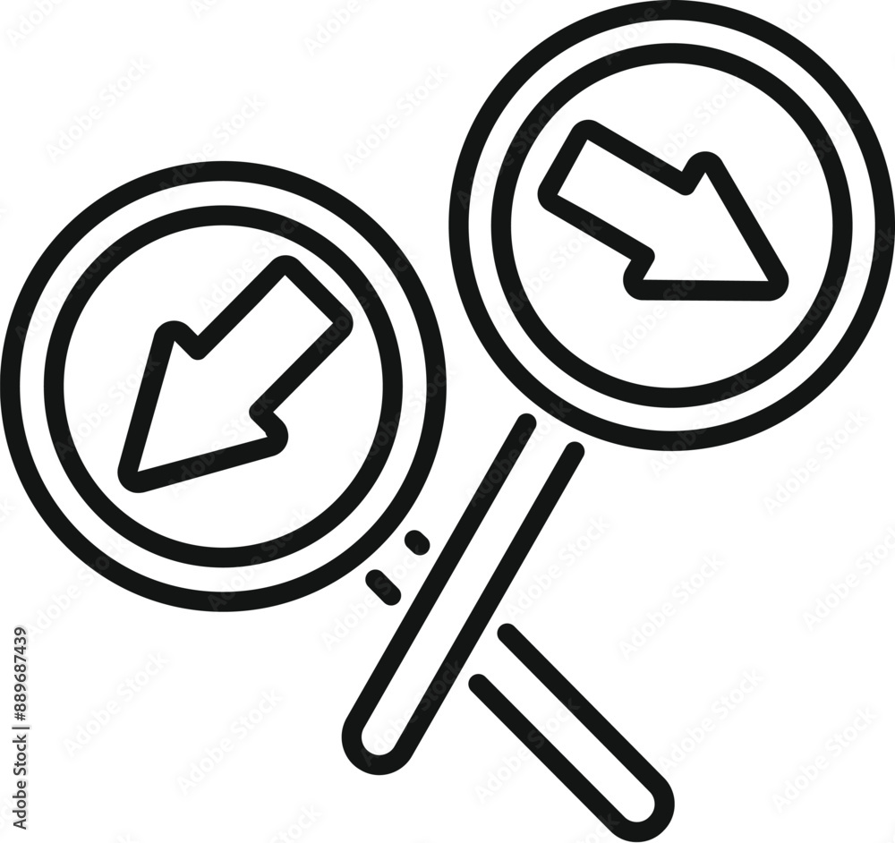 Poster simple line drawing showing the concept of opposite directions with two road signs pointing left and
