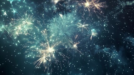 Bright fireworks in a dark sky 