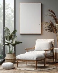 Canvas mockup in modern interior, 3d render, Generative AI