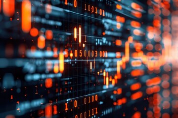 Financial data visualization on black background with binary code: a unique perspective
