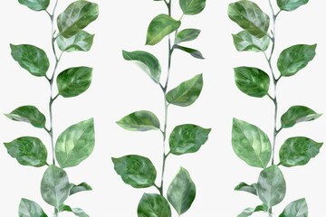 Repeated plant stem leaves digital illustration on transparent background