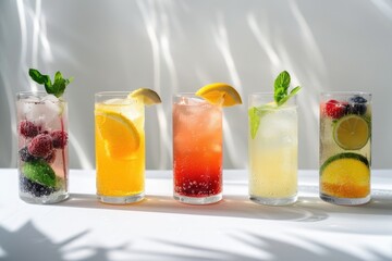 Row of Glasses Filled with Drinks