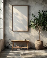 Mockup frame in cozy simple living room interior close up, 3d render, Generative AI