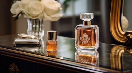 Luxury Perfume Bottles on a Dressing Table.