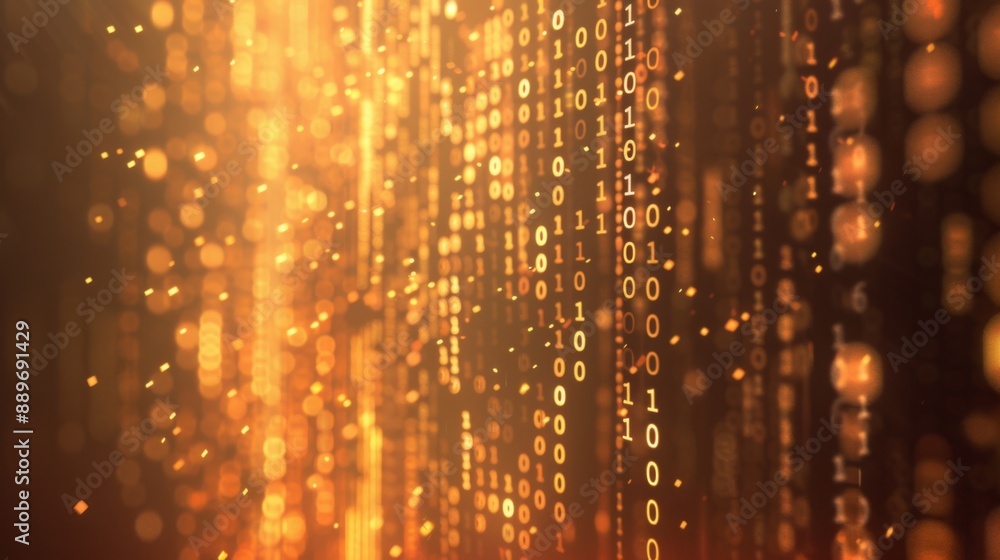 Aufkleber A digital code background with a series of binary numbers rendered in a glowy gold hue.