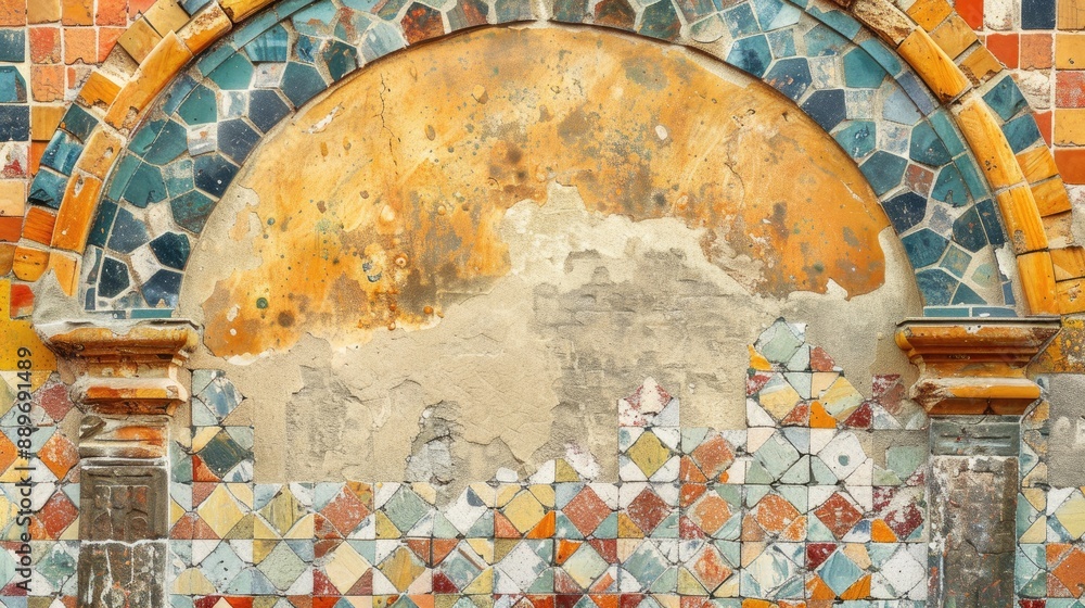 Poster mosaic elements in historic urban architecture with textured background for text or design inserts