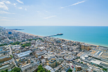 Amazing place to travel in UK, seaside town, Brighton, Sussex. Aerial panoramic view