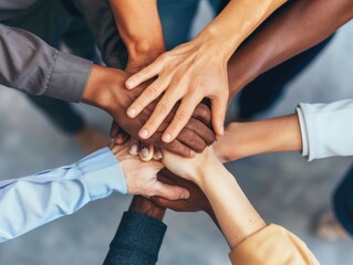 Group of people joining hands, unity and solidarity concept