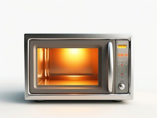 Fototapeta premium Silver Microwave Oven on White Counter