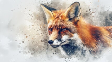 Obraz premium A close-up image of a red fox standing in the snowy landscape, with its fur fluffed up for warmth