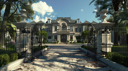 Gated mansion in a posh neighborhood