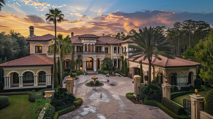 Gated mansion in a posh neighborhood