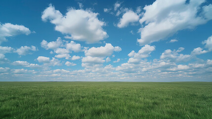 Obraz premium Nature landscape with grass and blue sky with clouds