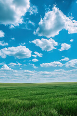 Obraz premium Nature landscape with grass and blue sky with clouds
