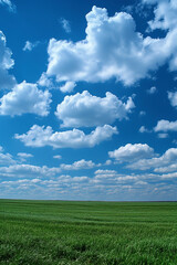 Nature landscape with grass and blue sky with clouds