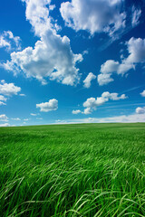 Obraz premium Nature landscape with grass and blue sky with clouds
