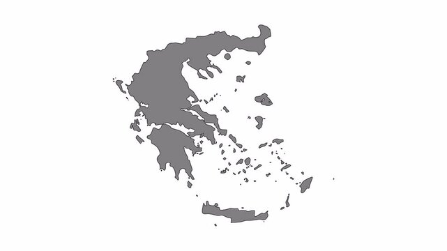 Greece map animation. Black line smoothly transitioning to fill, drawing on white, transparent alpha channel.