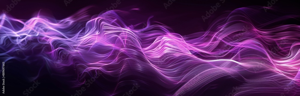 Wall mural Abstract Pink And Purple Light Waves On Black Background