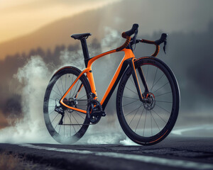 Obraz premium Professional aero road bicycle made of carbon fiber outdoor standing on its own on the open road