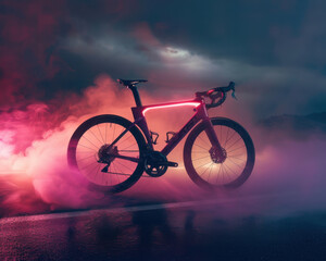 Naklejka premium Professional aero road bicycle made of carbon fiber outdoor standing on its own on the open road