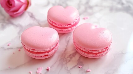 Obraz premium Heart shaped Sweet macarons, pink luxury macarons