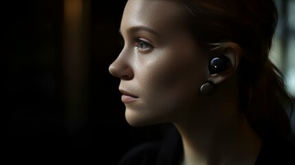 Fototapeta premium A woman listening to music with earphones.