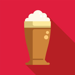 Refreshing glass of beer overflowing with foam on red background