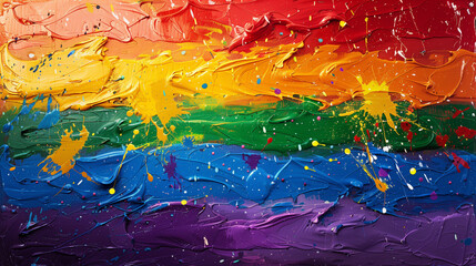 Pride flag, vibrant colors and swirling lines, painting or painted rainbow background, dynamic and artistic