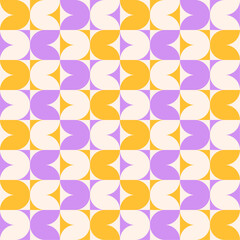 Abstract geometric background with shapes. Seamless vector pattern. Purple, yellow and beige color