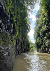 river in the forest of Costa Rica during a river rafting excursion. 