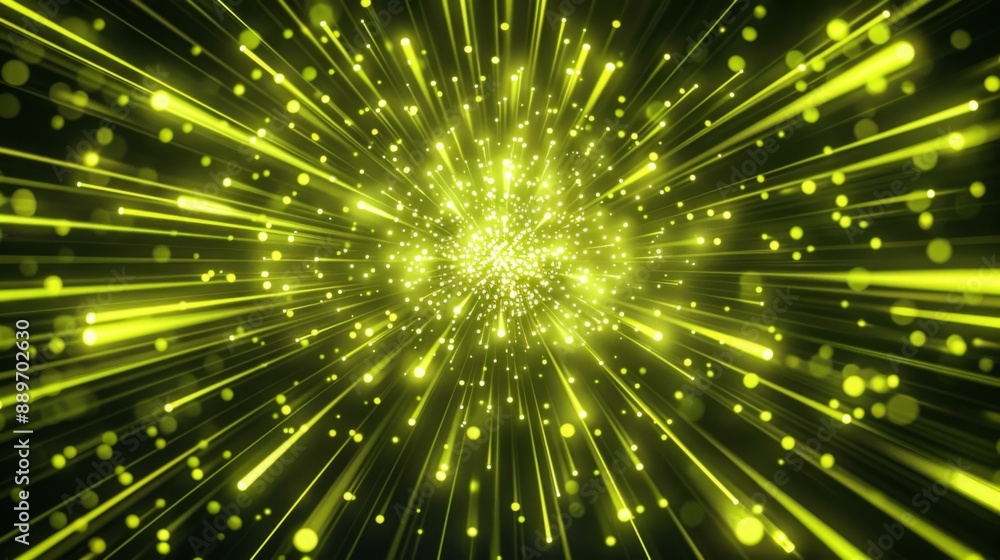 Poster a bright, yellow light bursts from the center of the image, creating streaks of light on a dark back