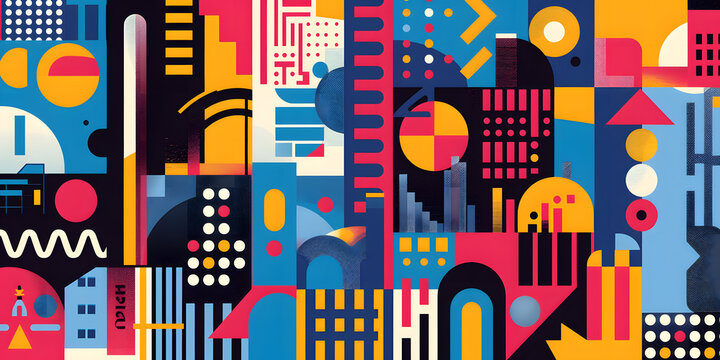 Ilustra&ccedil;&atilde;o vetorial de formas geom&eacute;tricas modernas em cores vibrantes
