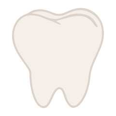 A simple, stylized illustration of a tooth, featuring a light beige color with a minimalistic outline. The tooth has a rounded top and two pointed roots at the bottom, with no additional details