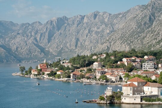 View of the coast of the old town of Split and mountains during summer, Croatia
