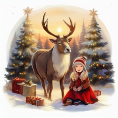 Naklejka premium christmas concept illustration with reindeer