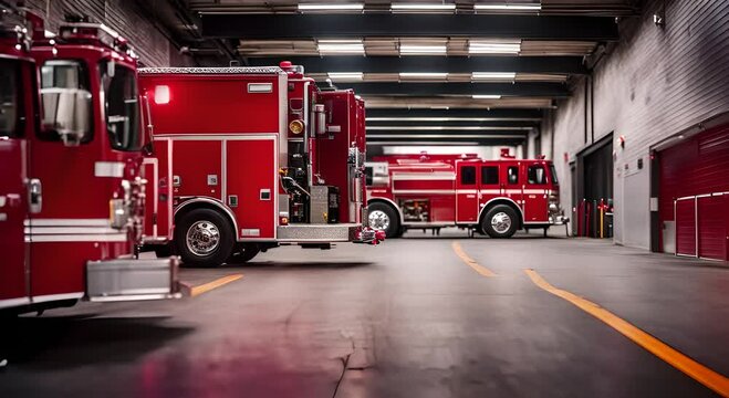 Fire trucks at a fire station.