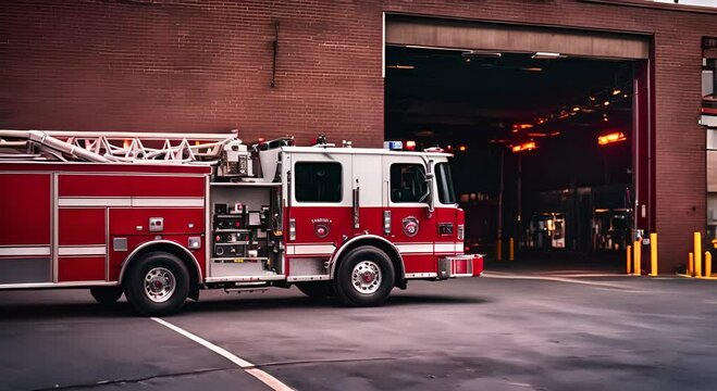 Fire trucks at a fire station.