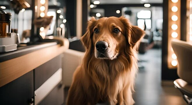 Dog at the dog grooming salon.