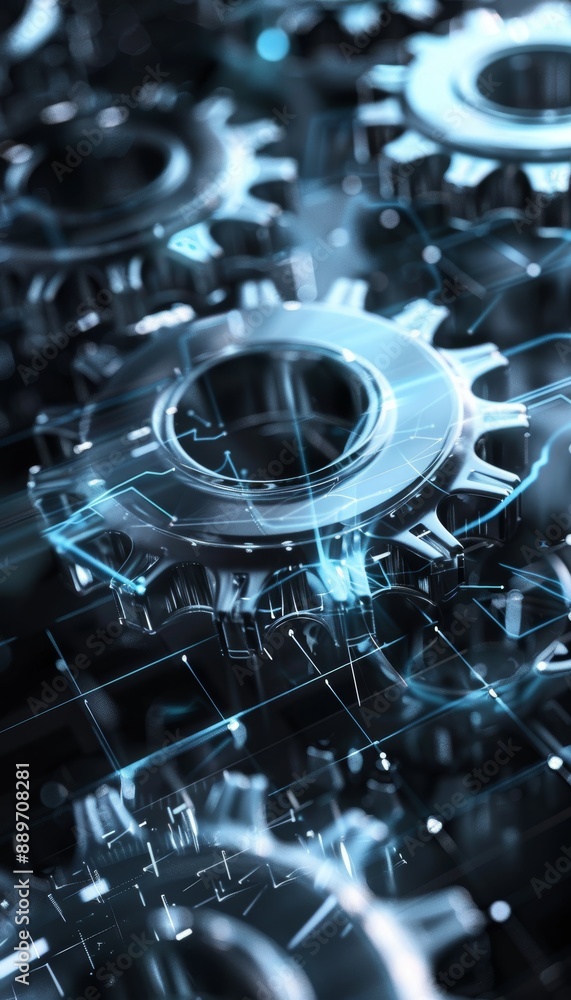 Aufkleber intricate 3d rendering of interlocking gears in digital space - perfect for engineering design conce
