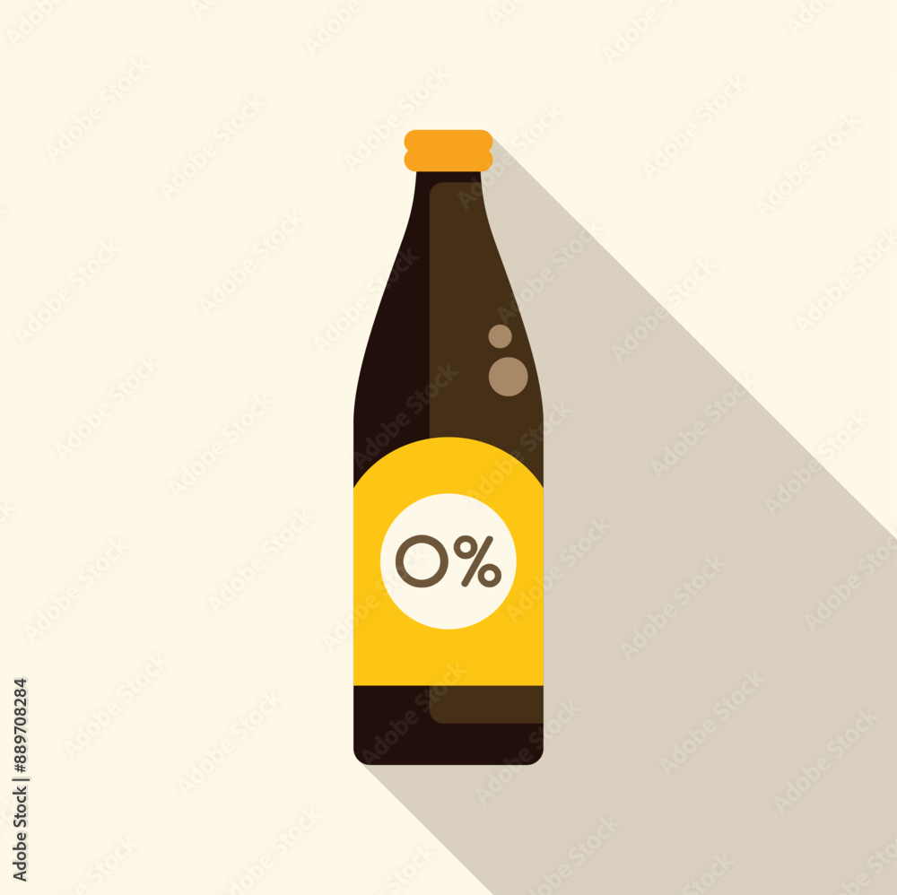 Sticker Non alcoholic beer bottle is standing with a yellow label indicating zero percent alcohol content