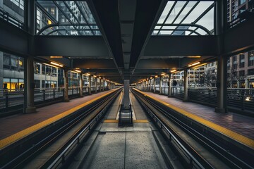 Nighttime Urban Scene with Moving Train and Silhouetted Figure in City Lights