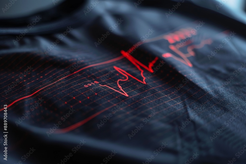 Poster smart t-shirt with embedded heart rate sensor monitoring health metrics for fitness and wearable tec