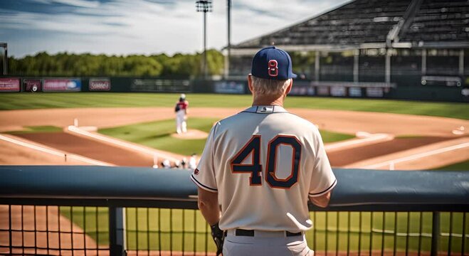Baseball coach on the baseball field.
