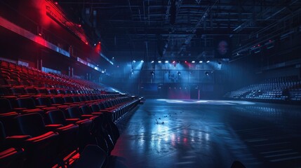 Empty Theater Seating with Red Lights