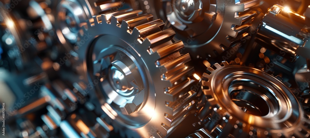 Poster close-up of metallic gears in high-end gaming console showcasing precision and craftsmanship