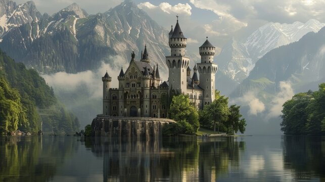 Historic castle with scenic backdrop