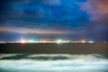 Algeciras Bay With Gibraltar In The Background At Night