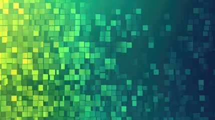 Randomized array of squares on gradient background, midnight blue to neon green with metallic finish, futuristic design. Abstract texture squares for publication, design, poster, calendar