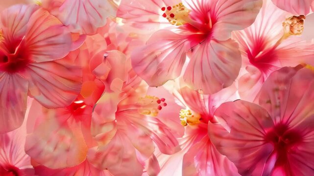 Hibiscus rosa sinensis, tropical evergreen plant with pink flowers background