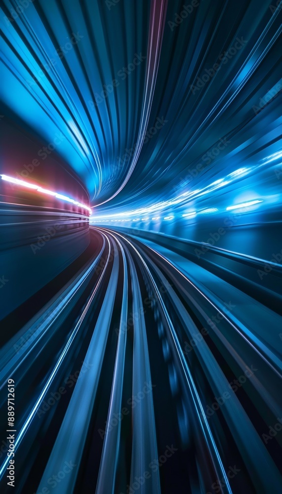 Aufkleber dynamic nighttime train speeding through an illuminated tunnel with motion blur effects